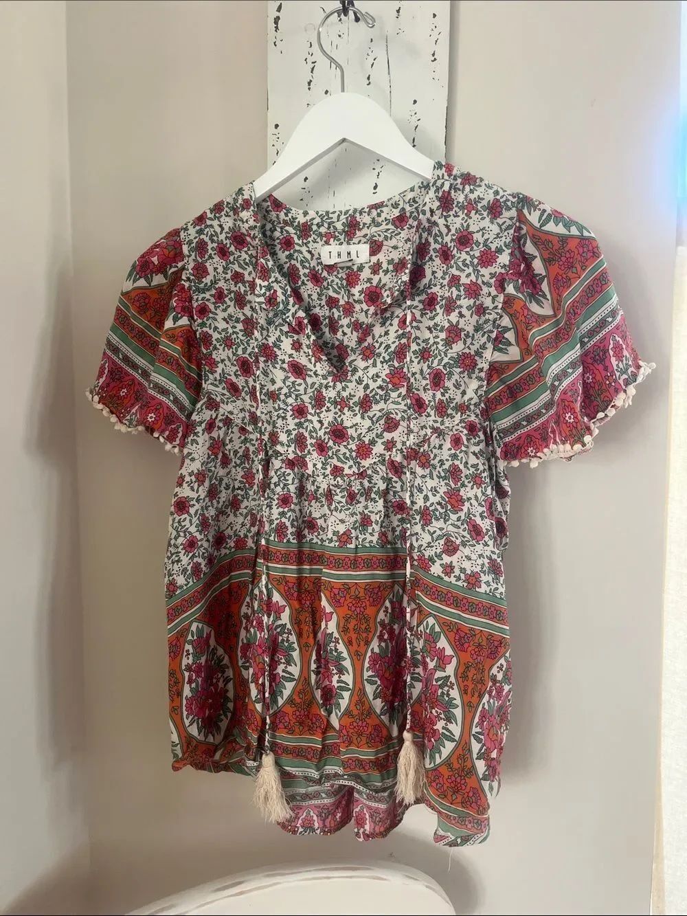 THML Floral Boho Tunic in Pink, Orange & Green